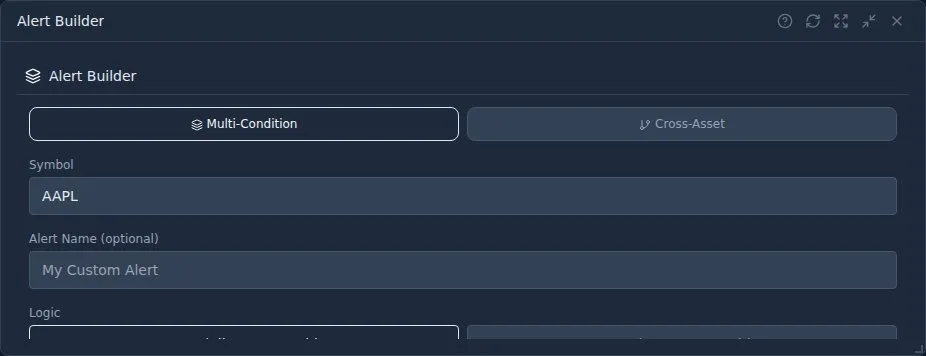 Multi-condition alert builder interface