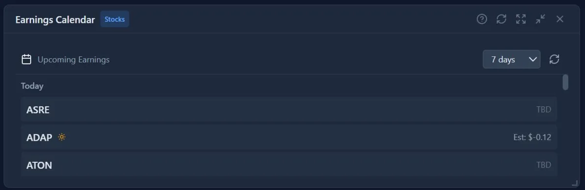 Earnings calendar with estimates